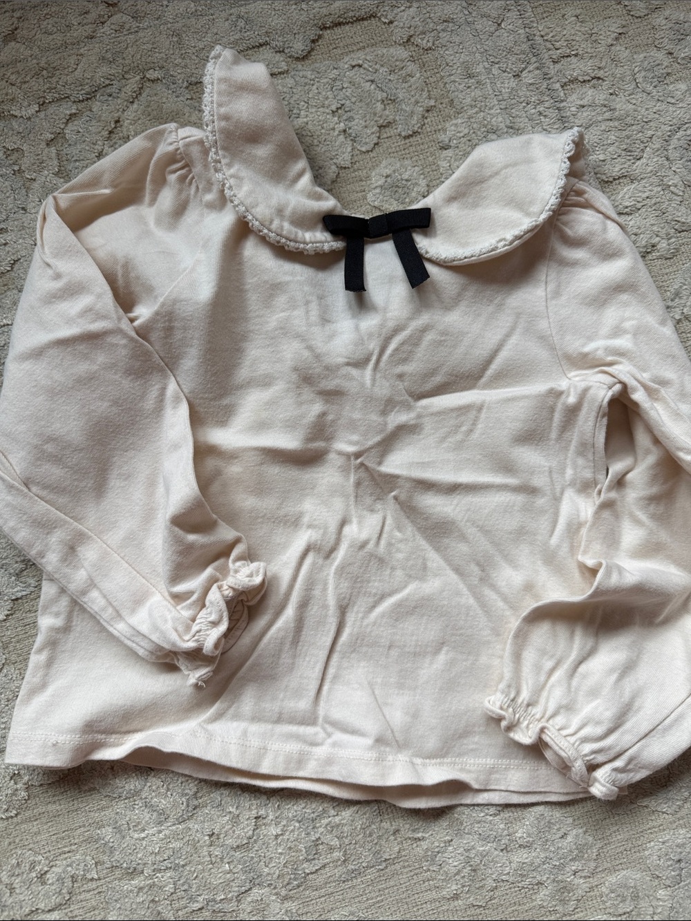 Janie and Jack Cream Long-Sleeve Top with Black Bow